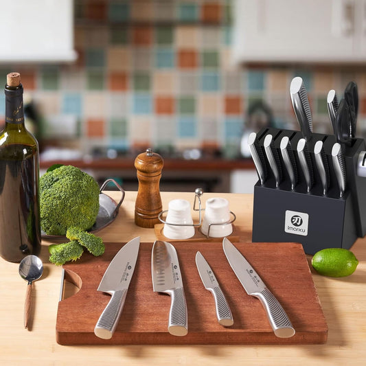 imarku 14-Piece Premium Knife Block Set, Black Kitchen Knife Set with Block and Build-in Sharpener, High-Carbon Stainless Steel Knives for Lasting Sharpness, Dishwasher Safe, Gift for Men