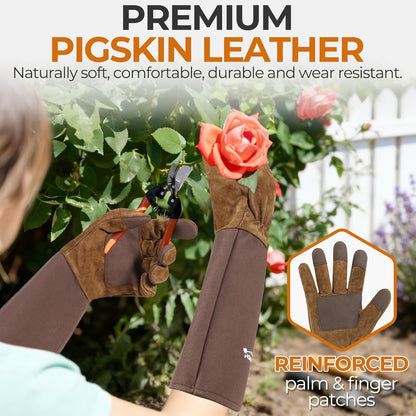 HANDLANDY Rose Pruning Gloves for Men & Women, Long Thorn Proof Gardening Gloves, Breathable Pigskin Leather Gauntlet, Best Garden Gifts & Tools for Gardener
