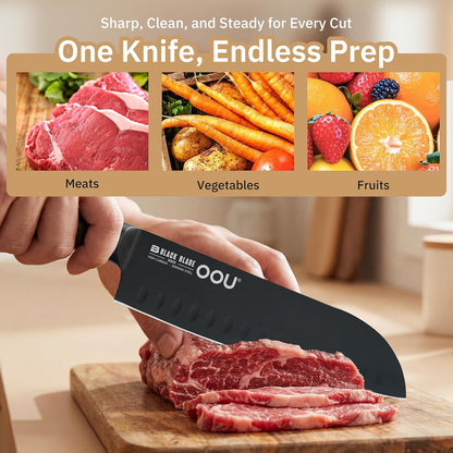 OOU 8 Inch Chef Knife, German 1.4116 Stainless Steel Kitchen Knife, Gunmetal Blade with AgShield & TinSharp Finish, Balanced ABS Handle, Sharp Cooking Knife for Meat, Vegetables and Daily Prep