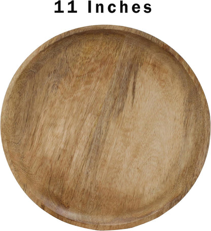 Mango Carving Wood Round Platters for Ottoman or Side Table, Charcuterie Board or Cheese Platter for Living Room (13" x 13" x 2" - White Wash)