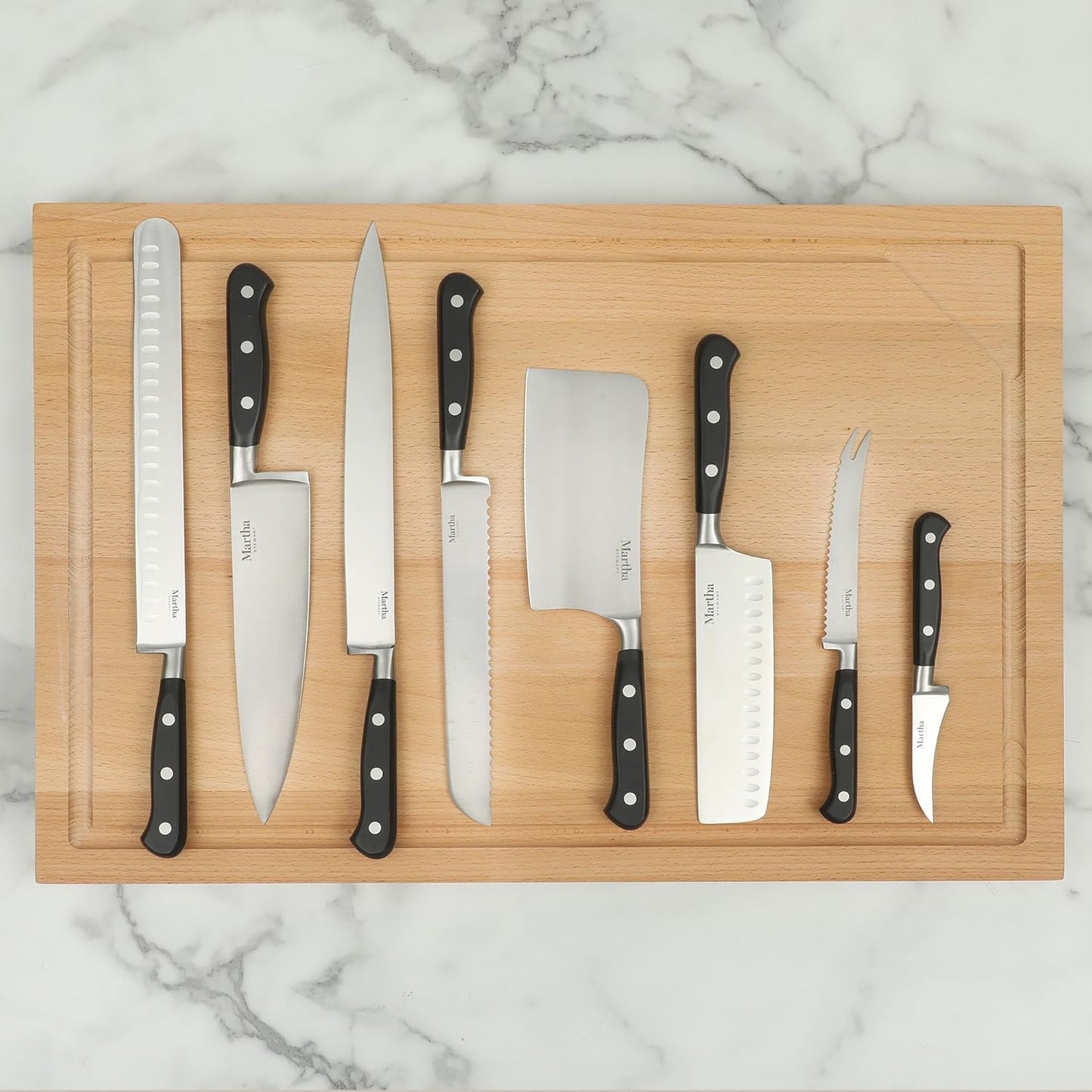 Martha Stewart Carverton 10" Hollow Edge Slicer Knife, High Carbon Stainless Steel Kitchen Knives w/Black Triple Riveted Handle