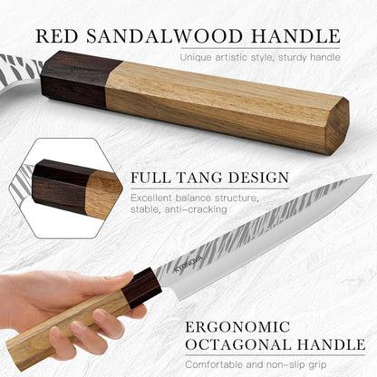 7 Inch Santoku Knife, 9-Layer VG10 High Carbon Steel Multipurpose Japanese Kitchen Knife, Sharp Steak Knife & Brisket Knife with Rosewood Handle for cutting meat for Home & Restaurant