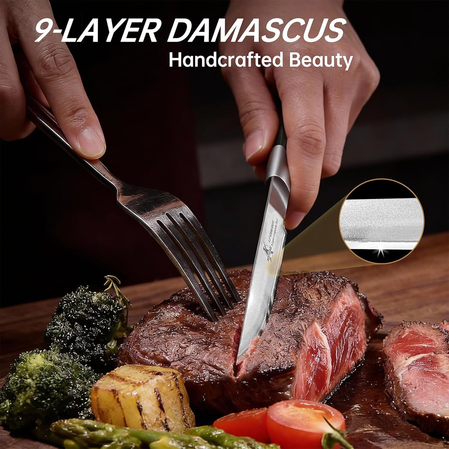 6-Piece Non Serrated Steak Knives Set, 67-Layer Damascus Steel 9Cr18MoV, Straight Edge Full Tang Wood Handle, Rust Proof Steak Knife Set of 6 with Luxury Gift Box for Wedding Anniversary