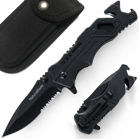Folding Pocket Knife 440 Stainless Steel G10 Handle,EDC for Men with Seatbelt Cutter,Glass Breaker,Outdoor Camping Hiking Survival Gift