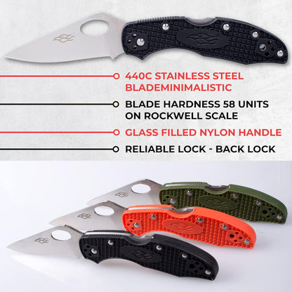 Firebird GANZO F759MS-BL Folding Pocket Knife 440C Stainless Steel Serrated Blade Anti-Slip Handle with Clip Fishing Camping EDC Utility Pocket Knife (Blue)