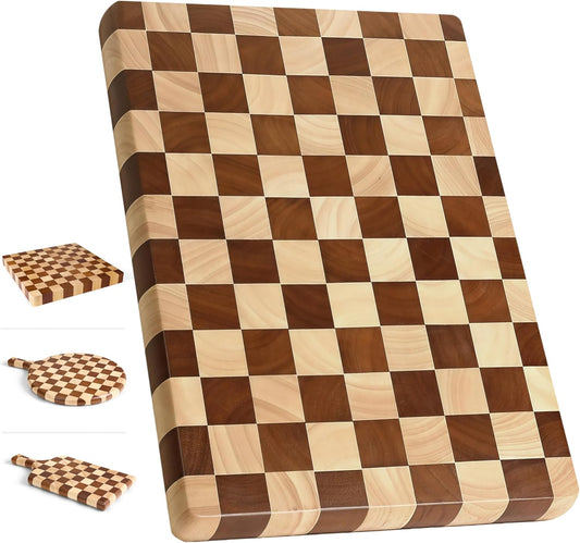 Checkered Cutting Board for Kitchen, 16"L x 11"W x 1"Th – Wooden Chopping, Cheese & Charcuterie Board in Acacia Wood, Butcher Block Serving Tray for Meat, Fruit, Bread & Vegetables