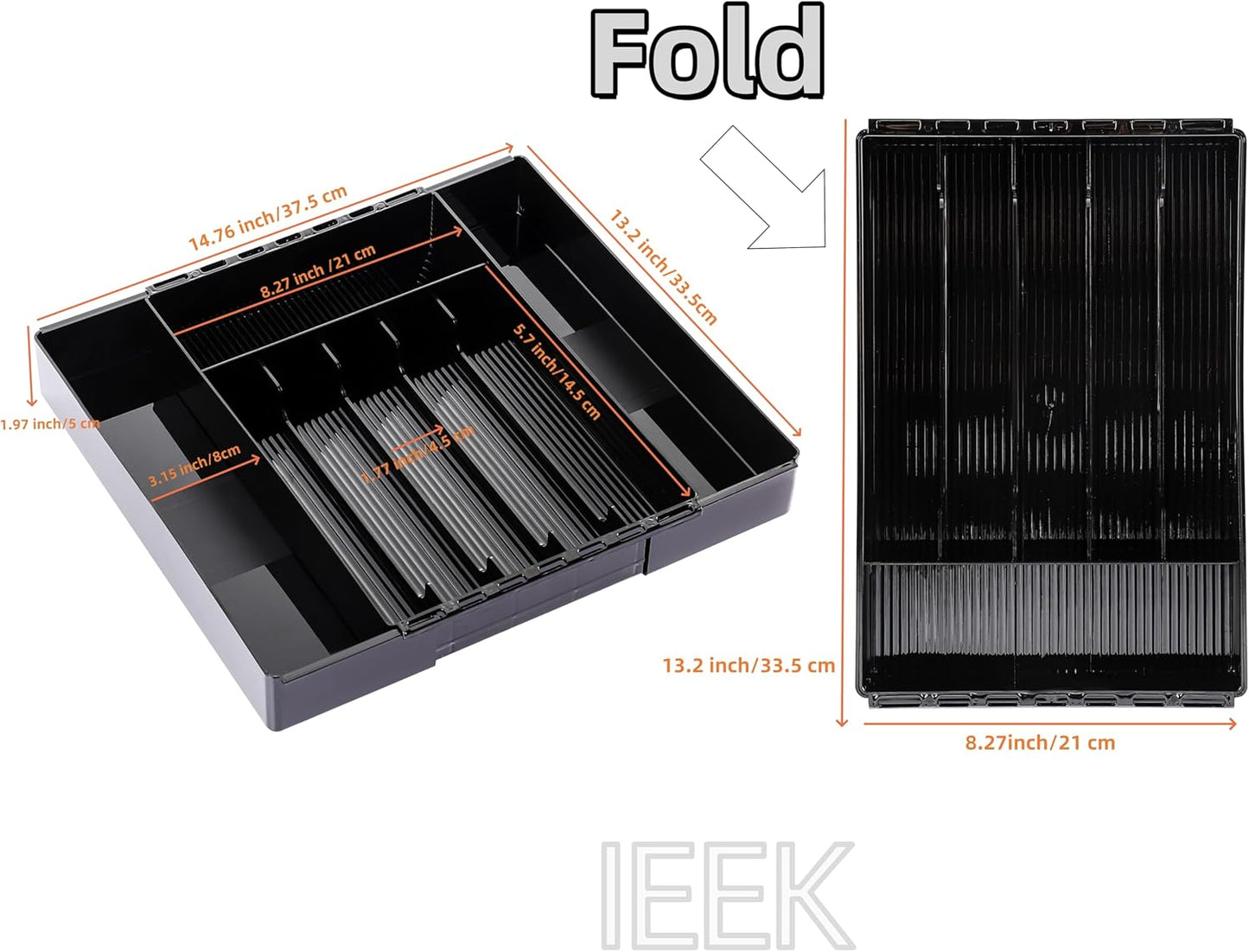 IEEK Silverware Drawer Organizer Tray for Kitchen,Expandable Utensil Tray Multipurpose Drawer Dividers Adjustable Cutlery and Flatware Holder,Plastic Spoon Forks Knives Holder Storage Divider,Clear-M