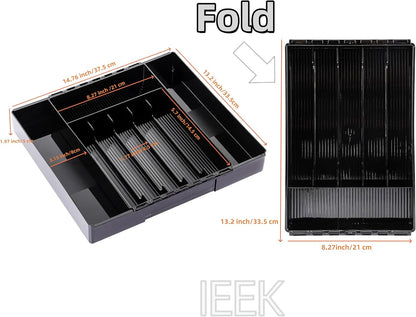 IEEK Silverware Drawer Organizer Tray for Kitchen,Expandable Utensil Tray Multipurpose Drawer Dividers Adjustable Cutlery and Flatware Holder,Plastic Spoon Forks Knives Holder Storage Divider,Clear-M