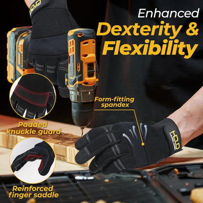HANDLANDY Work Gloves for Men & Women, Utility Mechanic Working Gloves Touch Screen, Flexible Gardening Gloves for Yard