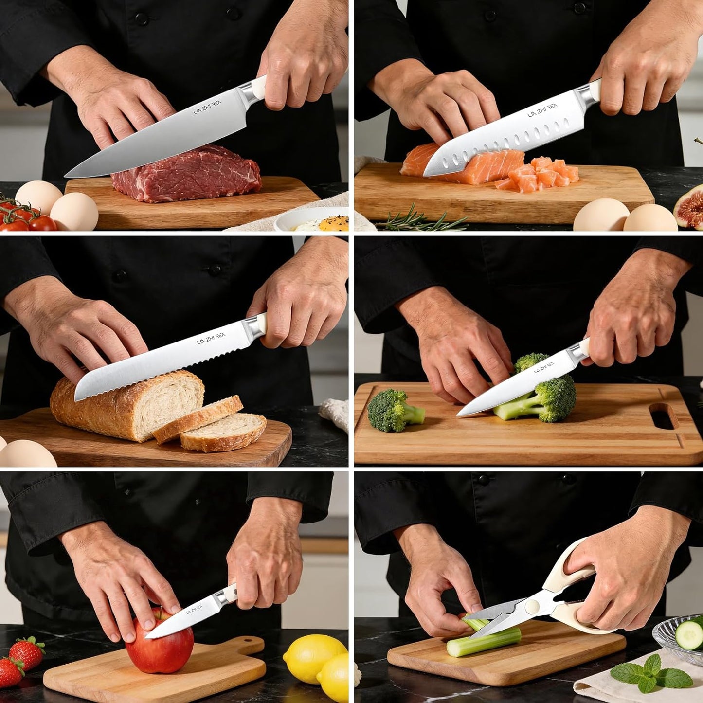 14-Piece Kitchen Knife Set with Detachable Block, High Carbon Stainless Steel Dishwasher Safe Knives, Includes Chef, Santoku, Bread, Steak Knives for Home Kitchen,White