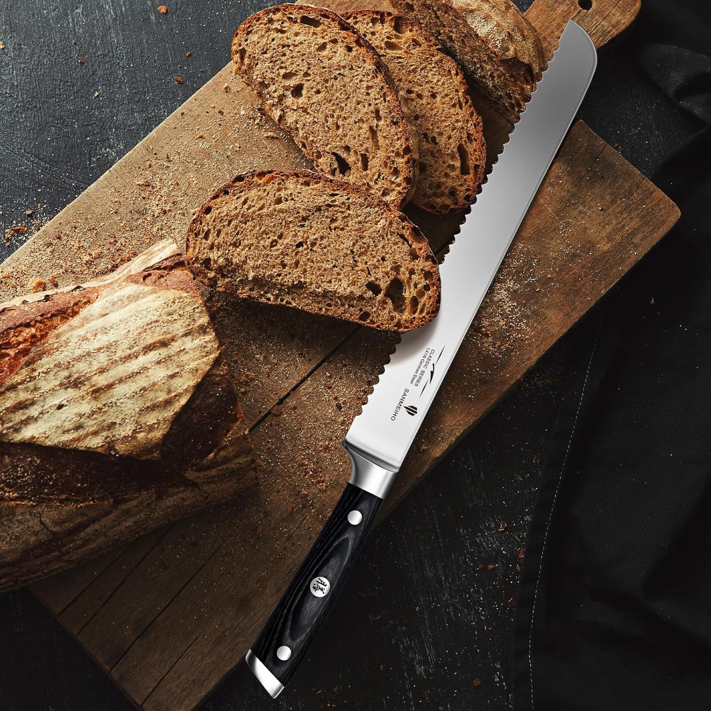 10" Bread Knife - Sourdough Slicing Knife Professional 5Cr15MoV Stainless Steel Serrated Knives, Ergonomic Wood Handle & Full Tang Design, Gift Box Included (Single-Edge
