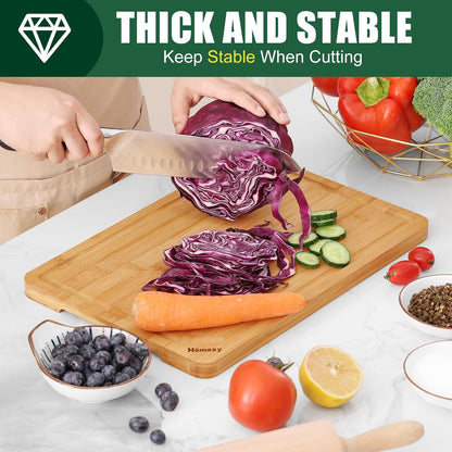 Homaxy Extra Large Organic Bamboo Cutting Boards for Kitchen, 18"x12" Wooden XL Cutting Board with Juice Groove and Handles, Charcuterie Butcher Block Wood Serving & Chopping Board - Pre Oiled
