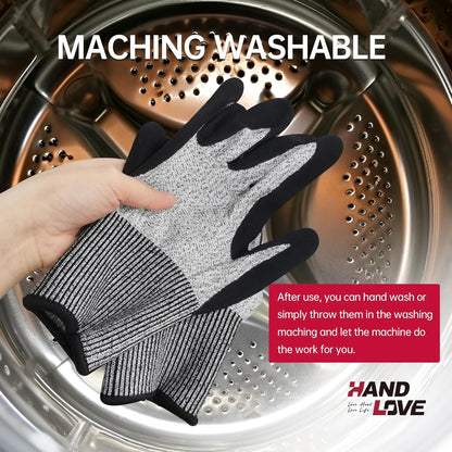 HandLove Cut Resistant Gloves, ANSI A9 Safety Work Gloves with Sandy Nitrile Grip, Touchscreen, Reinforced Thumb Crotch for Glass Handling, Woodworking, Metal Work, Auto Repair, 1 Pair, Black, Large