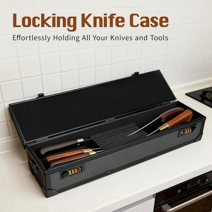 Chef’s Knife Case Aluminum Hard Case with Dual Combination Locks Cultery Carrier Portable Knife Organizer Block Holders Protectors With 8 Slots Can Hold Home Black