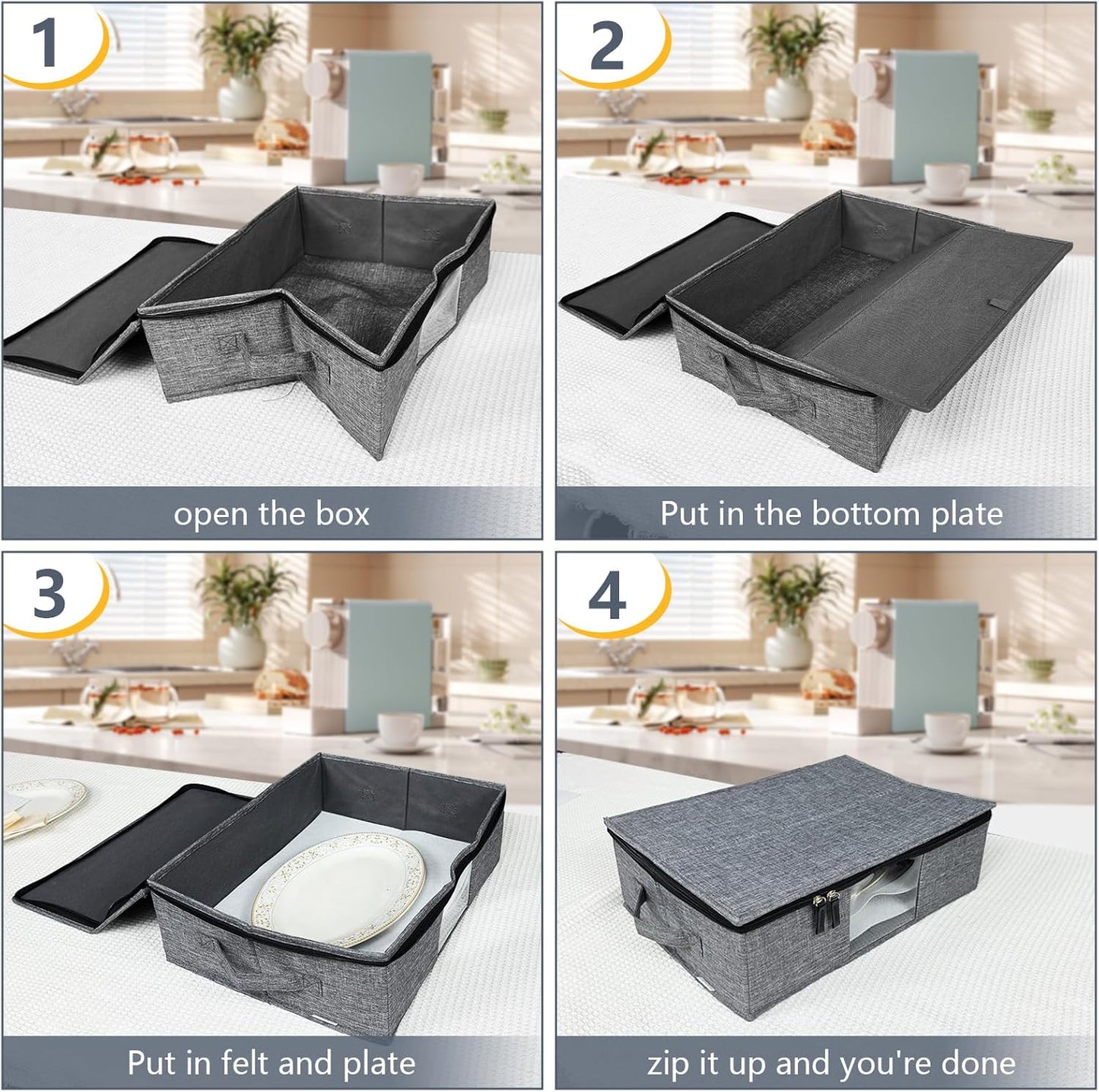 VERONLY 2 Pack Flatware Utensil Storage - Sturdy Silverware Storage Box with Dividers, 5 Compartment Flatware Storage Case with Handles and Removable Lid for Moving&Protected(Dark Gray)