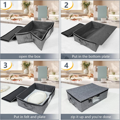 VERONLY 2 Pack Flatware Utensil Storage - Sturdy Silverware Storage Box with Dividers, 5 Compartment Flatware Storage Case with Handles and Removable Lid for Moving&Protected(Dark Gray)