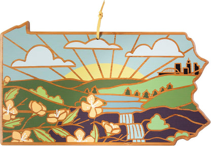 Totally Bamboo North Carolina State Shaped Cutting Board and Charcuterie Serving Platter with Artwork by Summer Stokes, Includes Hang Tie for Wall Display 18" x 8" x 5/8" - Colors A