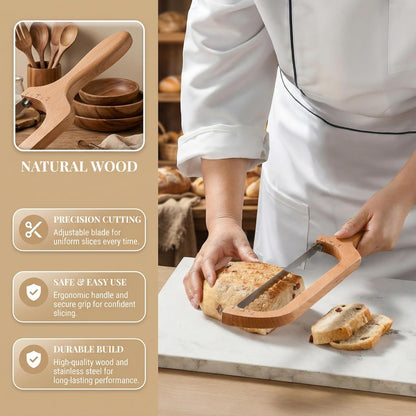 360° Rotatable Blade Wooden Bread Knife, Left-Hand Friendly, Bread Slicer, Bread Bow Saw