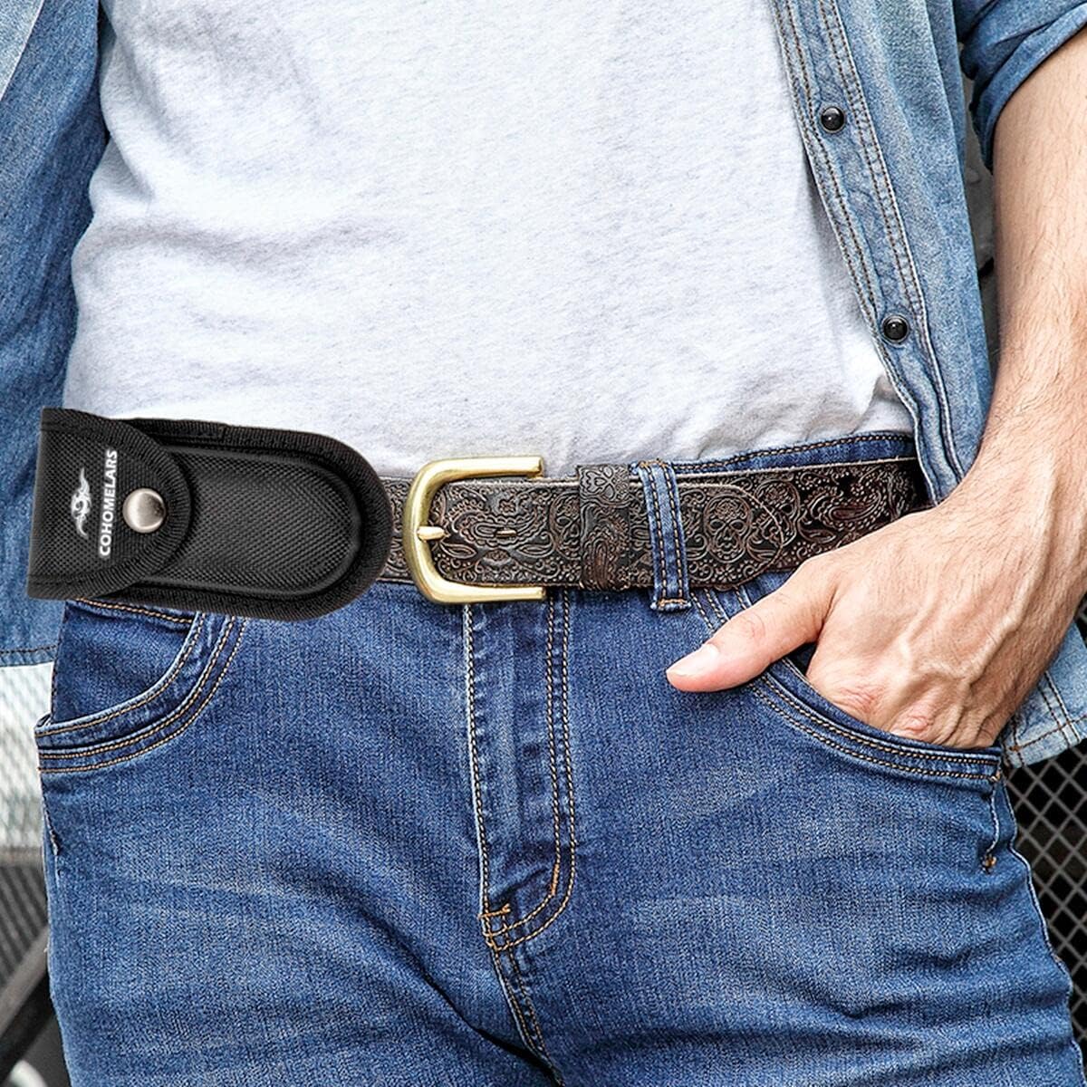 Multitool Belt Sheath for Leatherman, Gerber - Nylon Knife Pouch for Folding Knife - Snap Closure Knife Holder with Horizontally or Vertically Carry Belt Loop