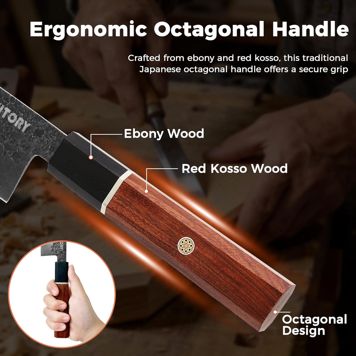 Kitory 7'' Santoku Knife, Black Stonewashed High-Carbon Steel Japanese Kitchen Knife, Hand Forged Ultra Sharp Asian Chef Knife with Ergonomic Wood Handle and Gift Box