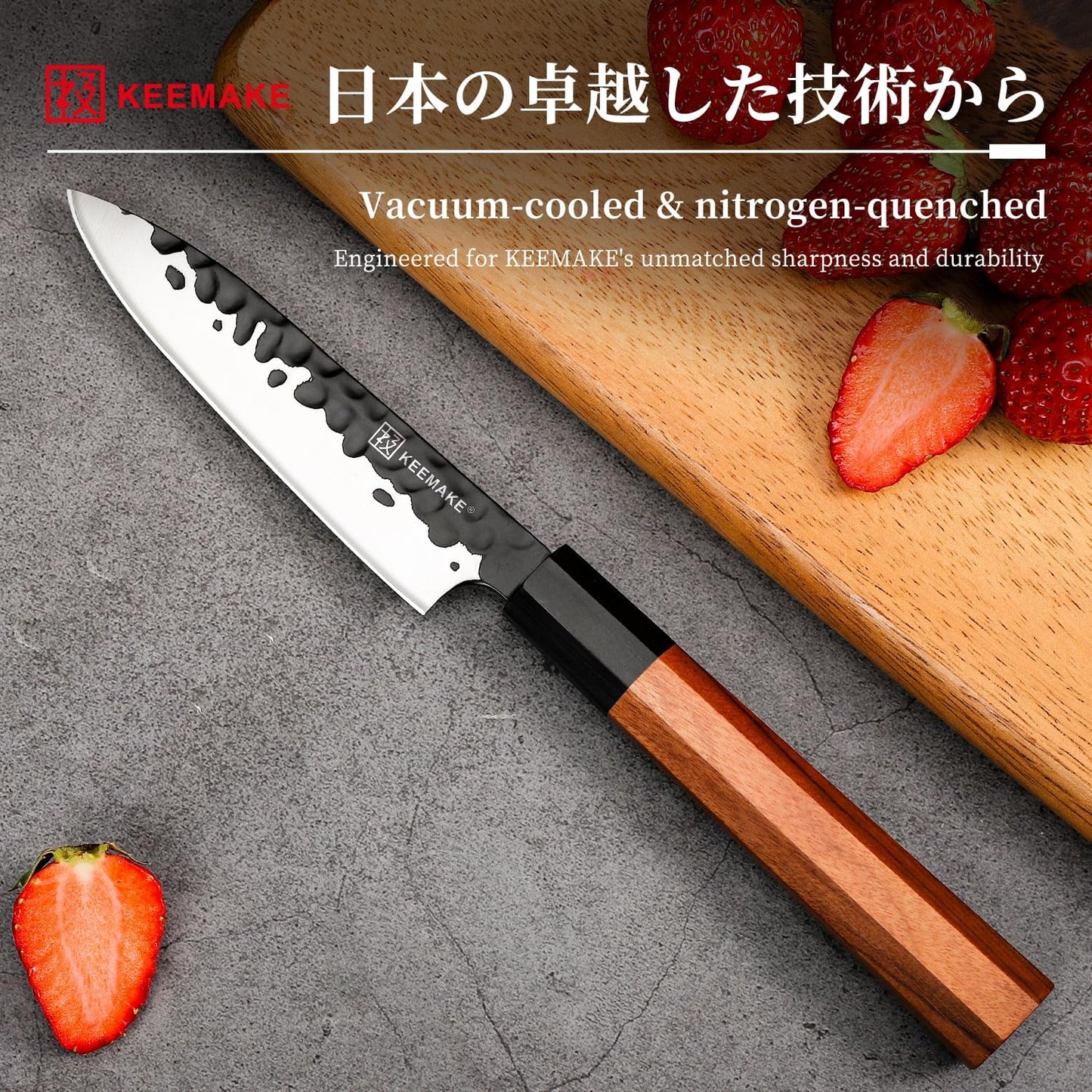 KEEMAKE Deba Knife 6 inch, Double Bevel Japanese 440C Stainless Steel Fish/Fillet Knife with G10 Bolster Octagonal Wood Handle