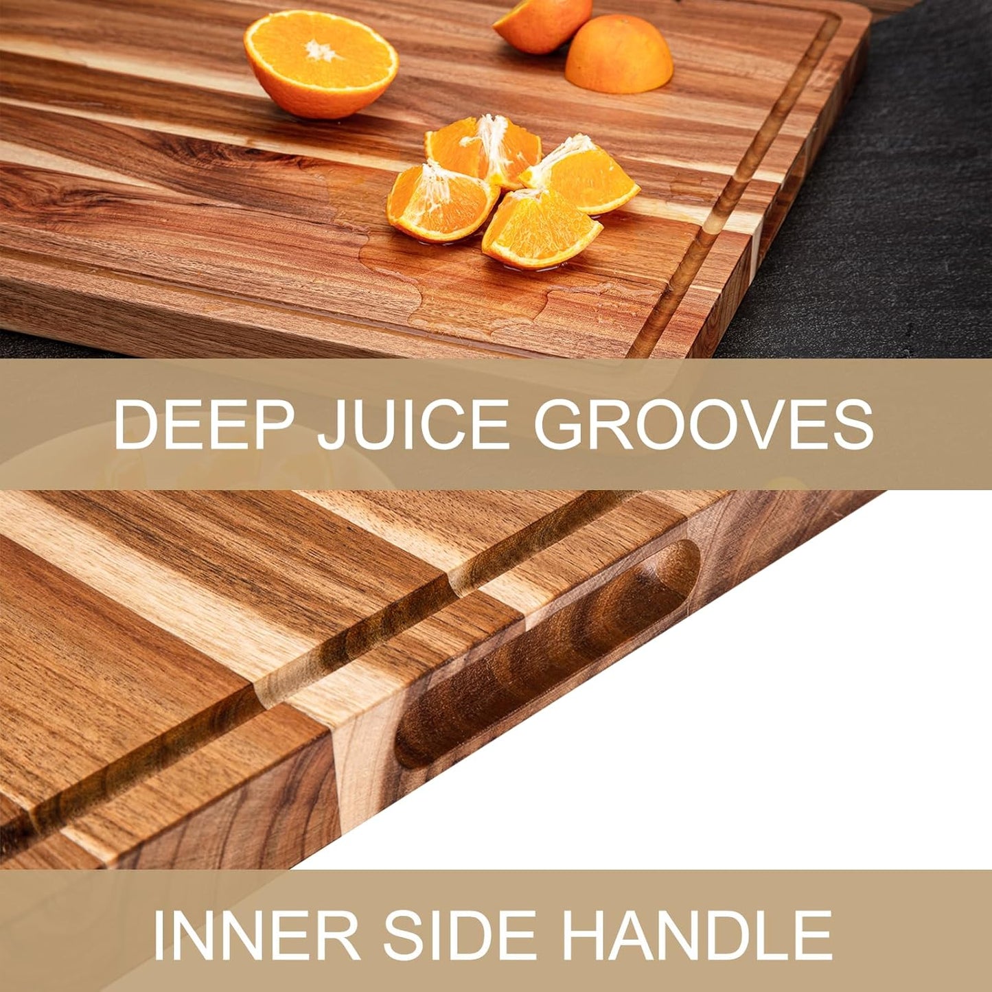 Large Wooden Cutting Board for Kitchen, 20" x 15" Acacia Wood Butcher Block Cutting Board with Juice Groove, Thick Chopping Board Carving Board for Meat Turkey Vegetables