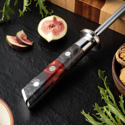 Seido Inferuno 10-Inch Diamond Sharpening Rod, 600 Grit Wood Handle | Powdered diamond coating and resin stabilized wood handle for honing and sharpening kitchen knives