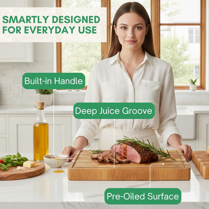 End Grain Acacia Wood Cutting Boards for Kitchen, 1.5 in Thick Butcher Block Construction for Stability, 15 x 10 in Medium Cutting Boards with Gift Box, Juice Groove and Handle