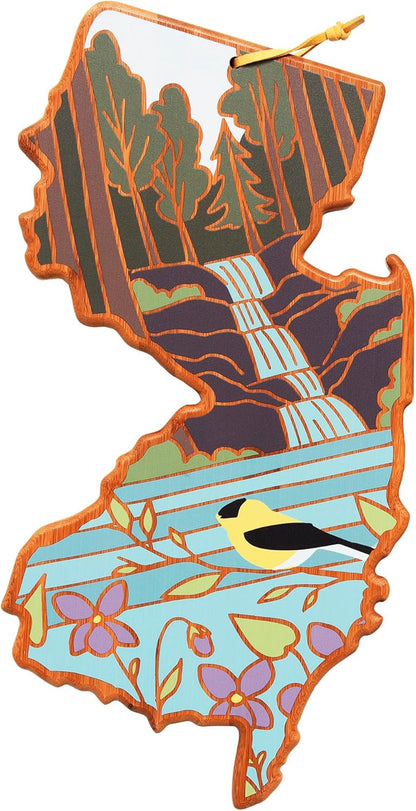 Totally Bamboo North Carolina State Shaped Cutting Board and Charcuterie Serving Platter with Artwork by Summer Stokes, Includes Hang Tie for Wall Display 18" x 8" x 5/8" - Colors A