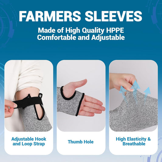 2 Pairs Cut Resistant Arm Sleeves for Men Women, A5 Protective Arm Sleeves for Thin Skin & Bruising with Thumb Hole for Welding, Gardening, Kitchen, Pet Grooming Black/Grey