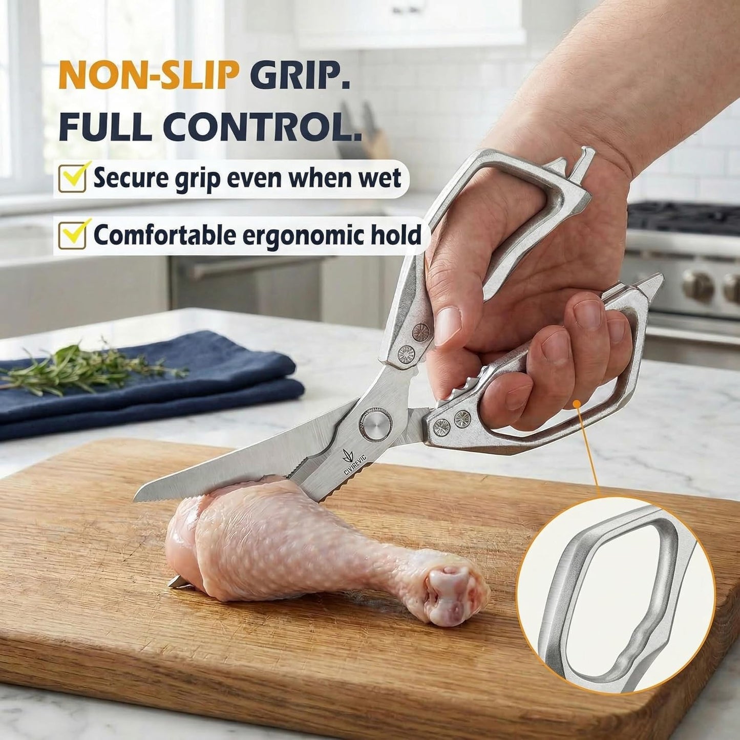 Heavy Duty Kitchen Scissors, Bone Cutting Poultry Shears, Stainless Steel Blade, Aluminum Alloy Non-Slip Handle, Multifunction Kitchen Shears for Meat, Chicken, BBQ, Food Prep