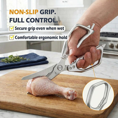 Heavy Duty Kitchen Scissors, Bone Cutting Poultry Shears, Stainless Steel Blade, Aluminum Alloy Non-Slip Handle, Multifunction Kitchen Shears for Meat, Chicken, BBQ, Food Prep