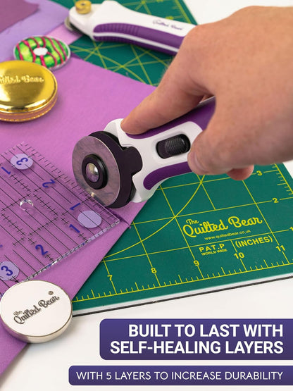 The Quilted Bear Rotating Cutting Mat 12" x 12" - Locking & Rotating Self Healing Cutting Board for Sewing, Fabric & Quilting - 360 Degree Sewing Supplies Mat for Craft Table (Pink)