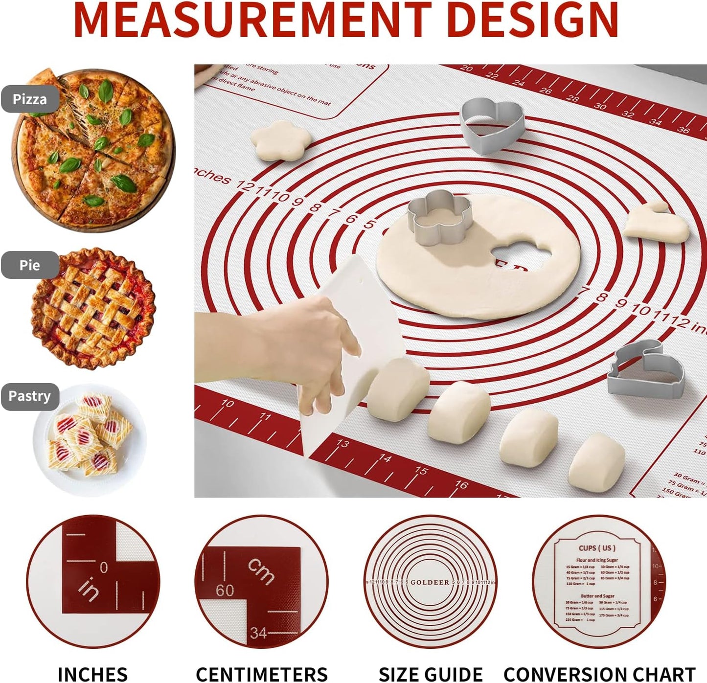 Silicone Baking Mat, Non Stick Pastry Mat Sheet for Dough Rolling, Nonslip Fondant/Pie Crust Mat, Counter Mat Oven Liner Mat for Making Cookies Macarons Bread Baking Supplies Extra Large 26 x 16 Inch