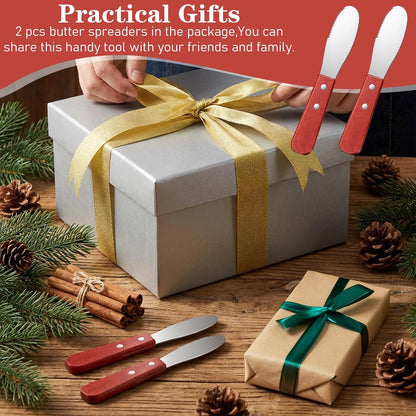 2Pcs Butter Knife Spreader, Stainless Steel Spreader Knife Wide Edge Butter Cheese with Wood Handle, Spreading Knifes Perfect for Butters, Cheese, Sandwich Cream, Condiments Kitchen Cooking Utensil