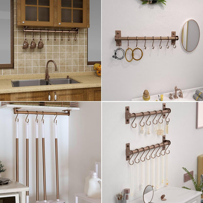 Dseap Kitchen Utensil Holder Hanger, Pot and Pan Rack Wall Mounted, Kitchen Rail with 8 Hooks for Hanging Cooking Utensils, Mugs, Spoons, Wall Mounted, Silver