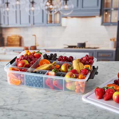 Farberware Build Snacklebox Serving Tray with Locking Bamboo Cutting Board Lid, Portable Storage Container with Compartments for Charcuterie, and More, Natural