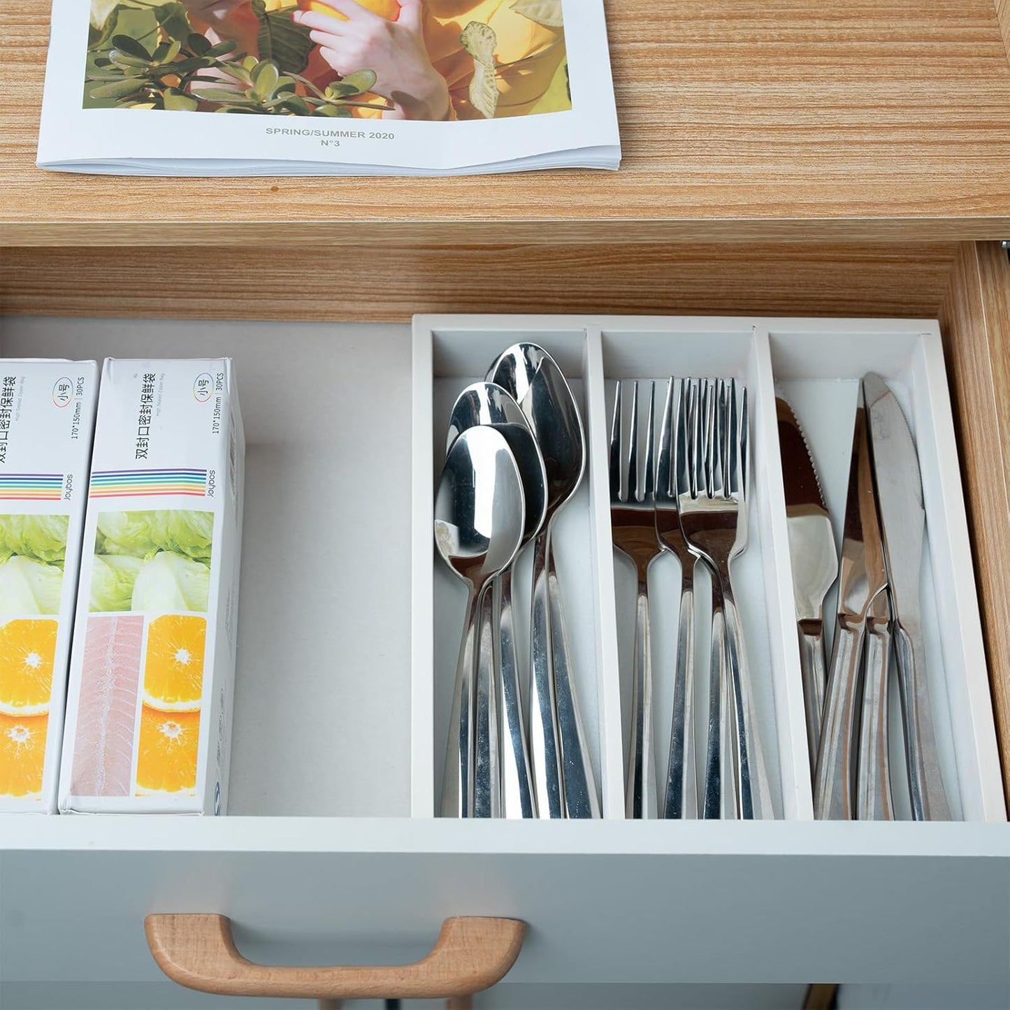 Fibogollo Silverware Organizer Bamboo Kitchen Drawer Organizer Kitchen Utensil Organizers, Flatware Organizer Tray for Flatware, Utensils(Natural)