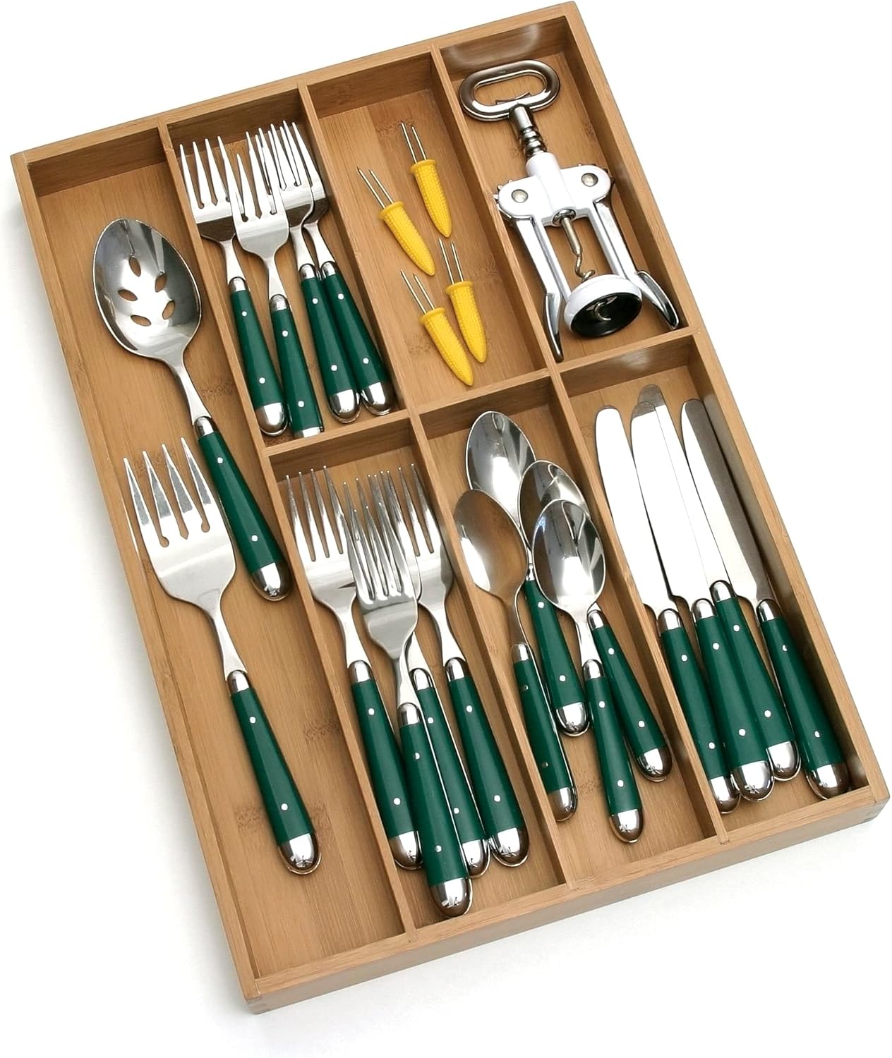 Lipper International 8876 Bamboo Wood Flatware Organizer, 5 Compartments, 10 1/2" x 14" x 2"