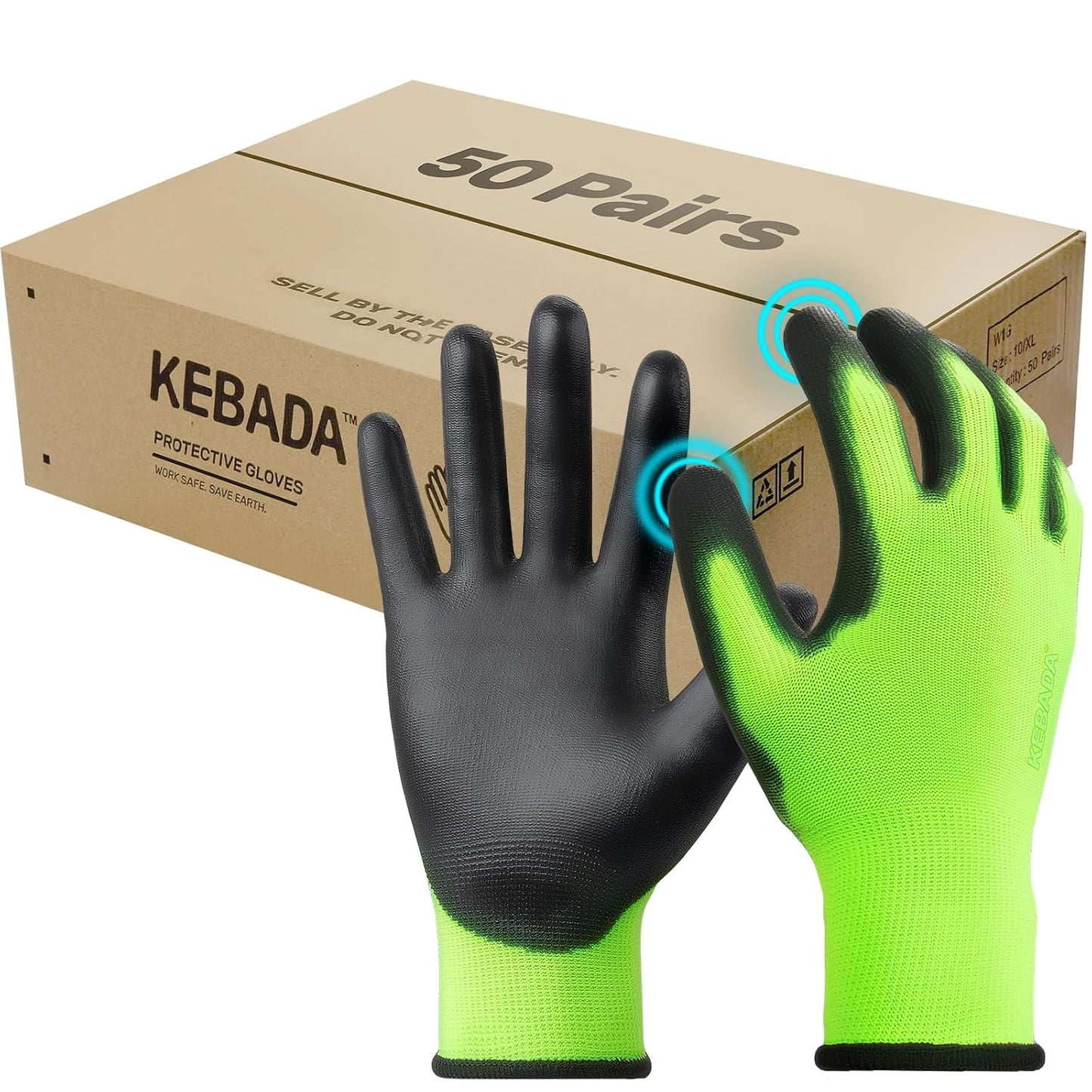 Kebada W1 Work Gloves for Men and Women, PU Coated Safety Gloves with Grip, Touchscreen, Ideal for Warehouse Package Handling, Construction, Gardening, 12 Pairs Gray Large