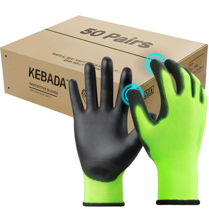 Kebada W1 Work Gloves for Men and Women, PU Coated Safety Gloves with Grip, Touchscreen, Ideal for Warehouse Package Handling, Construction, Gardening, 12 Pairs Gray Large