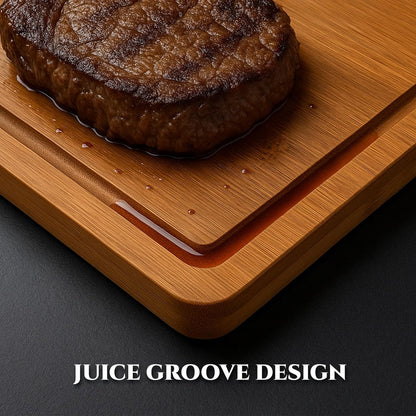 3-Piece Organic Bamboo Cutting Board Set for Kitchen - Carbonized Extra Sturdy Chopping Boards with Juice Grooves - Knife-Friendly Multi-Size (15", 12", 9") for Meat & Veggies - Housewarming Gift Box