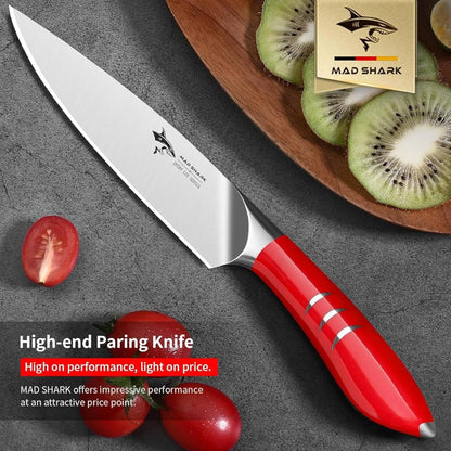 MAD SHARK 5 Inch Ultra Sharp Paring Knife, German Stainless Steel, Ergonomic Handle Design, Chopping Knife for Precise Cutting, Peeling, Slicing