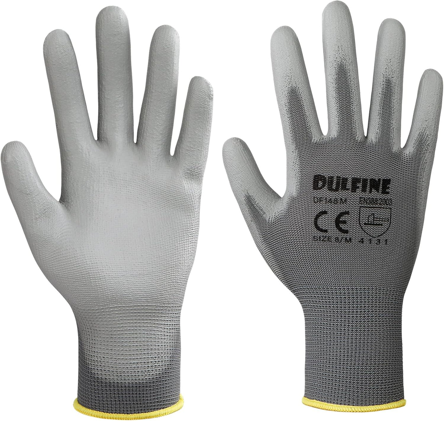 DULFINE Safety Work Gloves PU Coated-12 Pairs,Red Seamless Knit Glove with Polyurethane Coated Smooth Grip on Palm & Fingers, for Men and Women, Ideal for General Duty Work (Large)