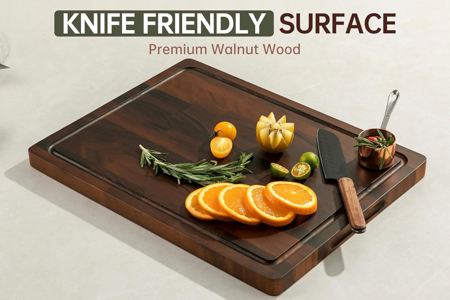 THETCHRY Walnut Wood Cutting Boards for Kitchen, End Grain Chopping Board Double Sided, Large Cutting Board with Handle, Charcuterie Butcher Block for Meal Prep & Serving with Gift Box, 17"×13"×1"