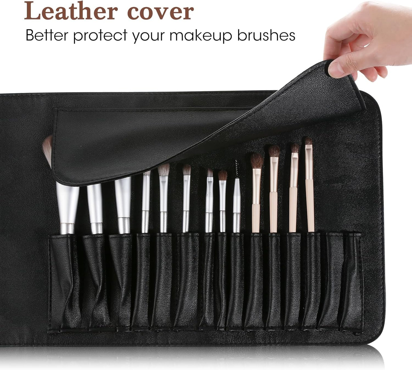 ULTECHNOVO Makeup Brush Case Travel, Makeup Brush Case Roll Up, Brush Holder Organizer Pouch Cosmetic Bag for Travel, Rolling Bag Storage Case PU Leather