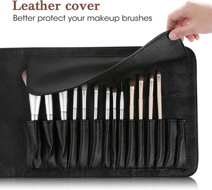 ULTECHNOVO Makeup Brush Case Travel, Makeup Brush Case Roll Up, Brush Holder Organizer Pouch Cosmetic Bag for Travel, Rolling Bag Storage Case PU Leather