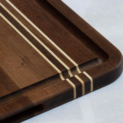 Rock & Branch Large Acacia Wood Cutting Board with Juice Groove – 18" Carving Board with Inlaid Pinstripes | Doubles as Oversized Charcuterie Serving Tray