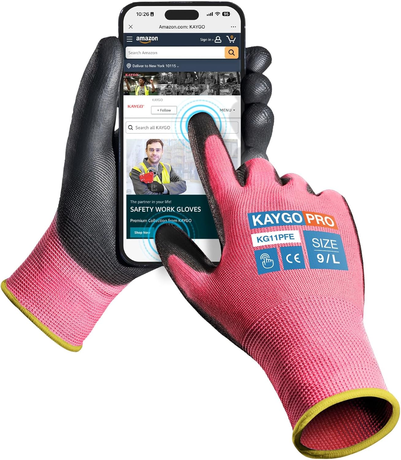 KAYGO Work Gloves for Men and Women,12 Pairs Seamless Knit PU Coated Safety Gloves, with Smooth Grip on Palm and Fingers, Ideal for Light Warehouse, Manufacturing, Gardening, KG11P (M, Black)