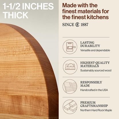 John Boos R-Board Series Round Wooden Cherry Cutting Board 18”x18” – 1.5” Thick, 10.5-lb Reversible Butcher Block with Edge-Grain – Made in the USA
